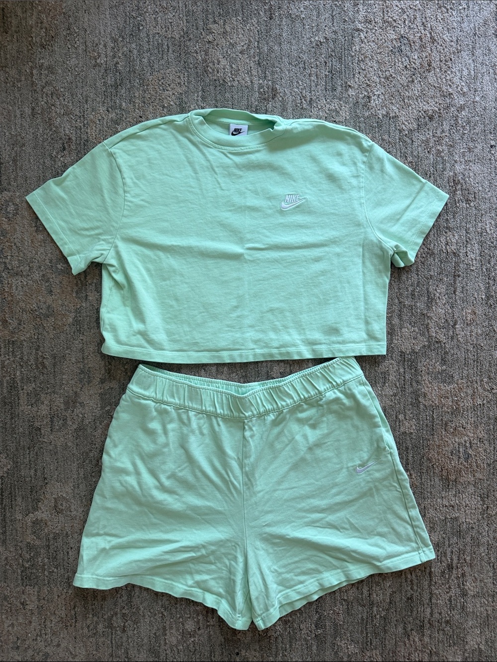 Nike Mint Green Crop Tee and Elastic Waist Shorts Set